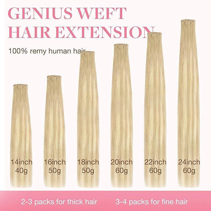 GOO GOO Genius Weft Hair Extensions Human Hair, Sew In Hair Extensions Rooted Remy Weft, 18A/60 Blonde Balayage 22inch 60g, Hand Tied Weft Hair Extensions