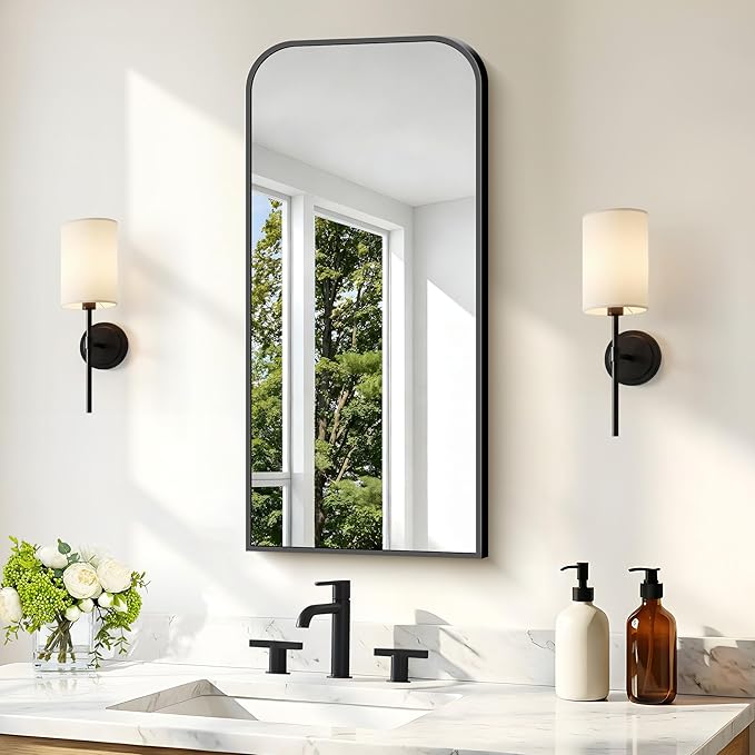 Bathroom Mirror, 18x36 inch Black Rectangle Wall Mounted Mirror with Thin Frame, Bathroom Vanity Mirrors for Over Sink, Entryway, Living Room, Bedroom