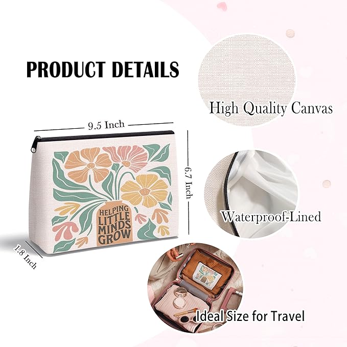 Teacher Gifts for Women — Appreciation Gifts for Teachers Women, Helping Little Minds Grow Teacher Makeup Bag Cosmetic Bag Makeup Zipper Pouch