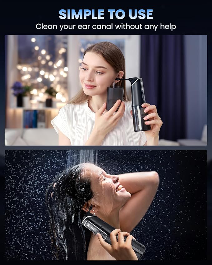 Ear Wax Removal, ONLYCARE FSA - HSA Eligible Earwax Removal Kit, Safe Ear Cleaner with Water Temp Sensor, Electric Ear Irrigation Flushing System, IPX7 Waterproof, USB Chargeable for Effective Clean