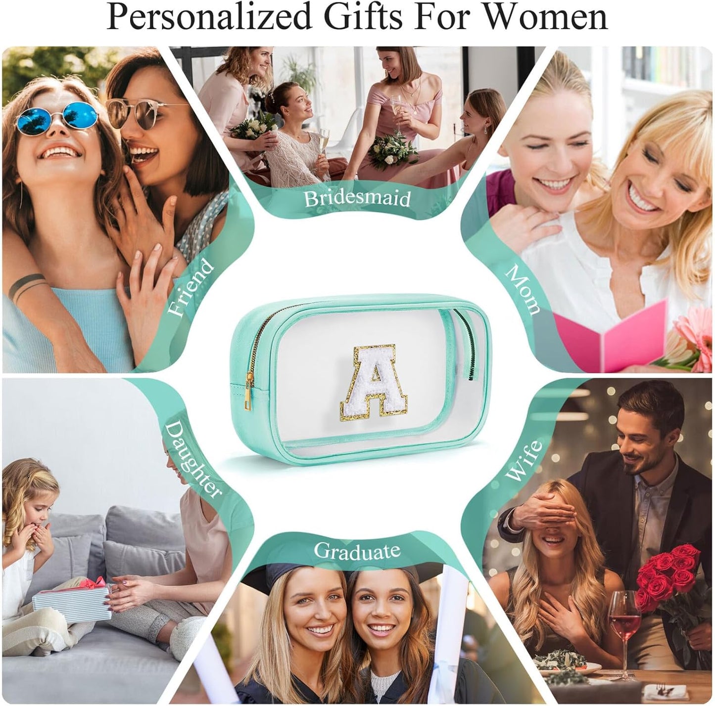 YOOLIFE Initial Clear Makeup Bag | Waterproof Large Travel Makeup Bag | Personalized Travel Beach Toiletry Bag | Clear Makeup Bags With Zipper | Teacher Teen Girls Women Birthday Gifts G Blue G