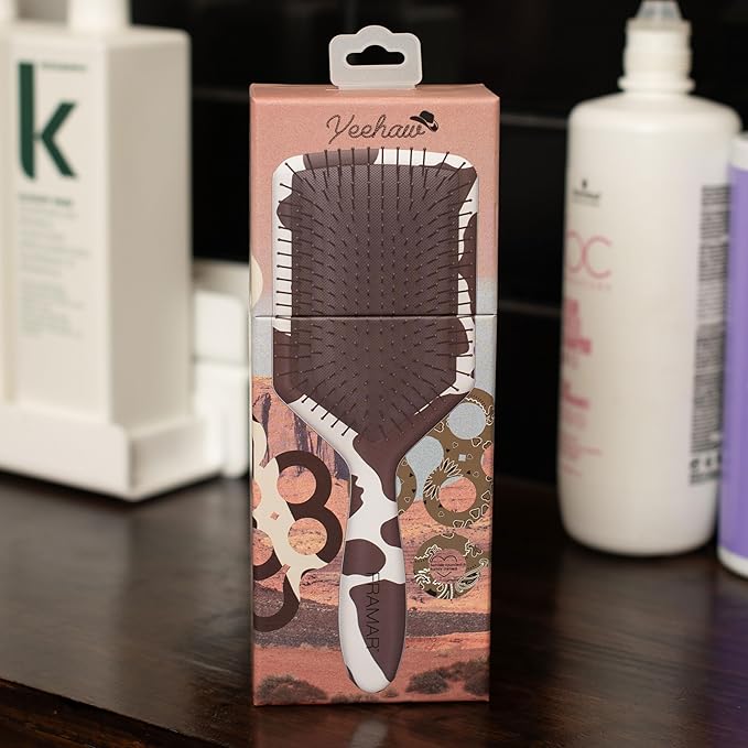 FRAMAR Paddle Hair Brush Detangler, Detangling Hairbrush For Women, Wet Hair Brush For Girls, Hair Detangler Brush, Wet Hairbrush, Hairbrushes, Girls Hairbrush Detangler, Reduces Frizz – Cow Print