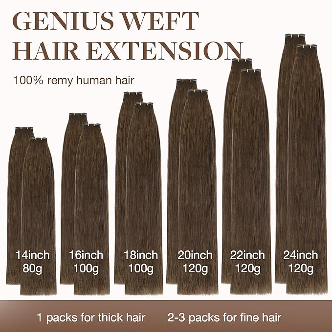 GOO GOO Genius Weft Hair Extensions Human Hair, Sew In Hair Extensions Rooted Remy Weft, 4A Chocolate Brown 18inch 100g, Hand Tied Weft Hair Extensions