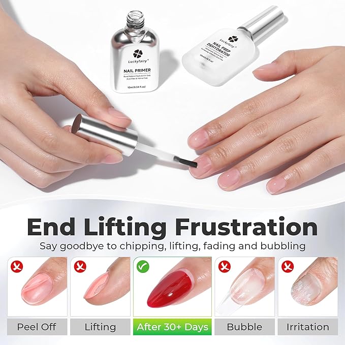 Nail Dehydrator and Primer, Acid-Free & HEMA-Free Nail Prep Kit for Gel Nails & Press ons, No Lift Primer, Strong Adhesion Bond, No Lamp Needed