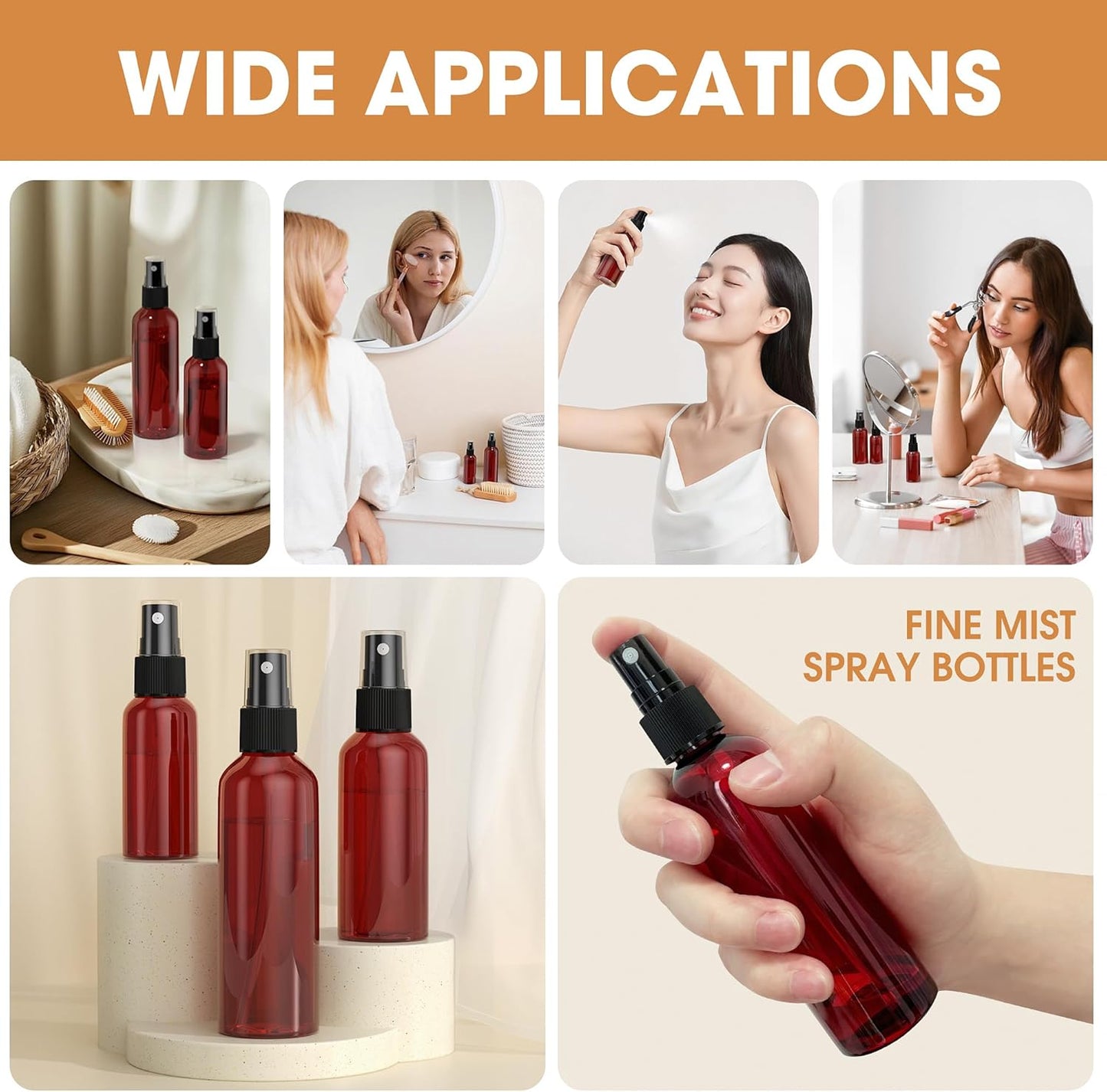 EVANCENT 50Pack 4oz Spray Bottles Plastic, 120ml Small Spray Bottle Bulk Black Fine Mist Sprayer, Portable Empty Refillable Containers Cosmetic Bottles for Plants, Cleaning, Misting & Skin Care-Brown