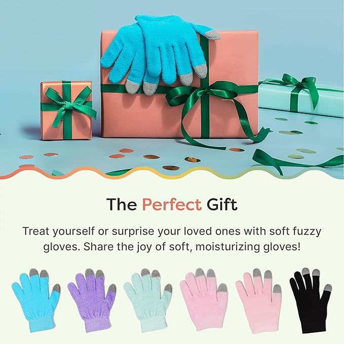 ZenToes Moisturizing Gloves for Dry Hands, Gel Infused with Jojoba Seed Oil, Olive Oil and Vitamin E, Overnight Hand Moisturizer (OSFM, Fuzzy Blue with Media Tips)