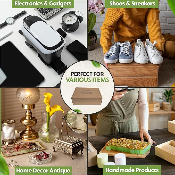 (100 Pack) Cardboard Shoe Boxes – Medium 12x9x4.125 Inch | Heavy Duty Shoe Boxes for Shipping – Corrugated Mailing Boxes with Self-Locking Lid – Excellent as Replacement Shoeboxes & Gift Packaging