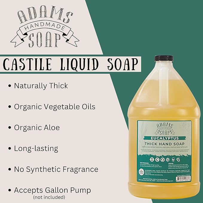 Adams Handmade Soap Thick Organic Castile Liquid Hand Soap 1 Gallon Refill - Eucalyptus (Pack of 4)