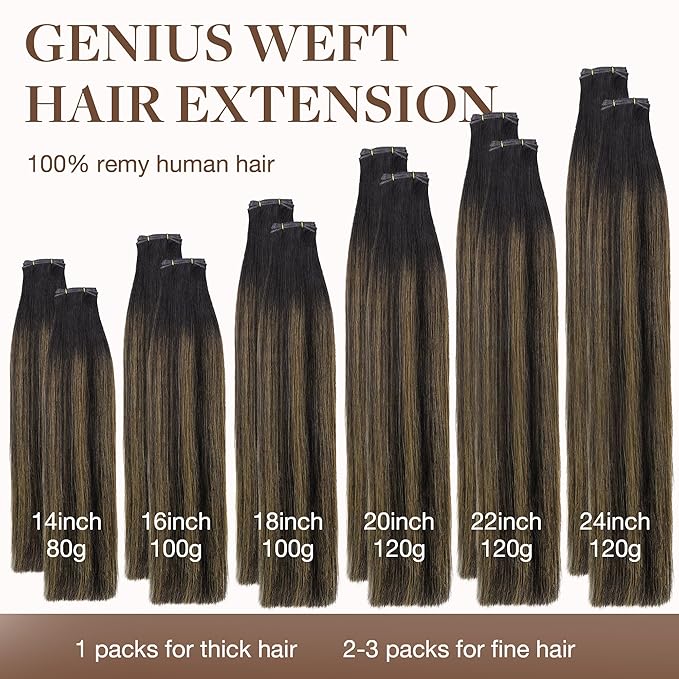 GOO GOO Genius Weft Hair Extensions Human Hair, Sew In Hair Extensions Rooted Remy Weft, 2/6/2 Balayage Dark Brown to Chestnut Brown 18inch 100g, Hand Tied Weft Hair Extensions