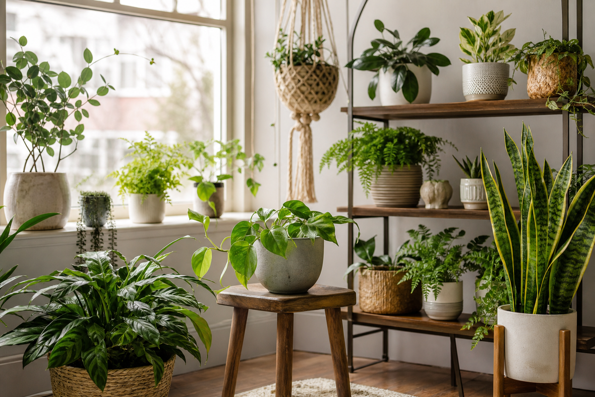 Unbranded orderly inspection setup featuring botanical home accents