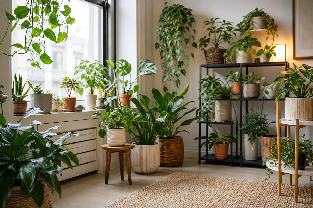 Unbranded organized spatial layout featuring indoor plant organization
