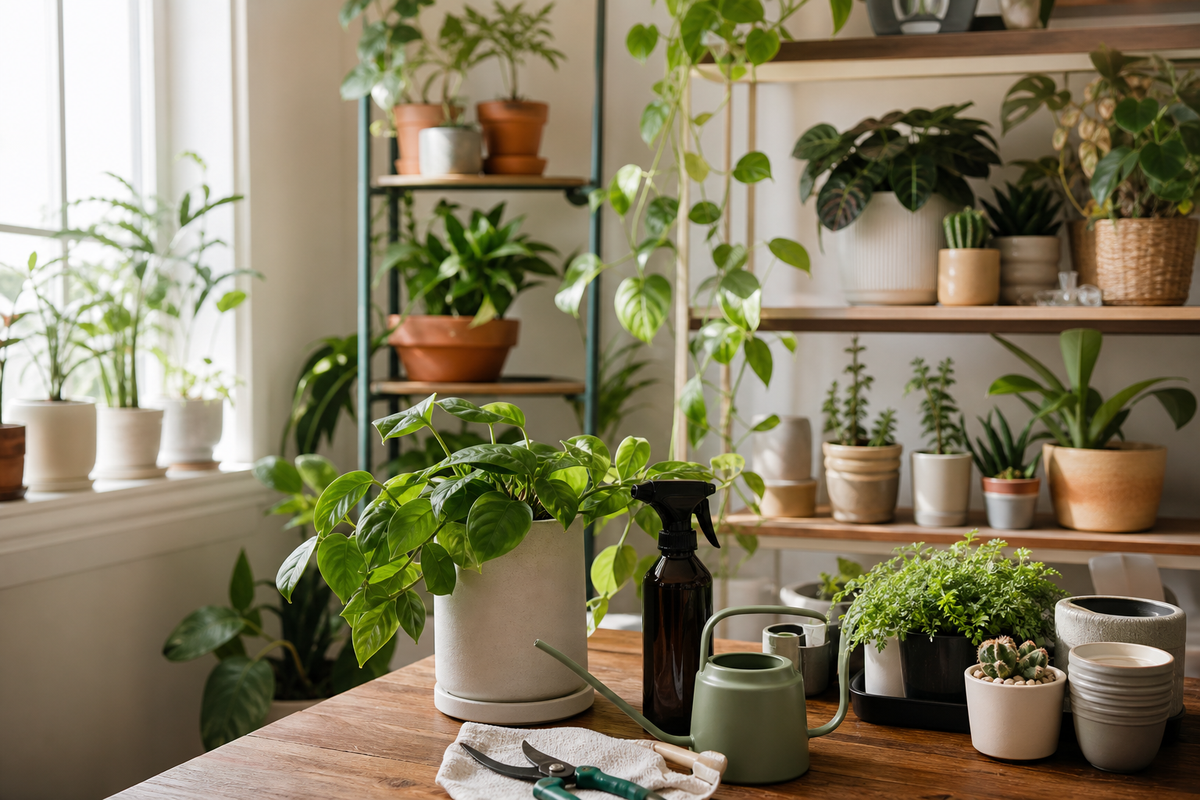 Unbranded organized spatial layout featuring practical plant-care organization