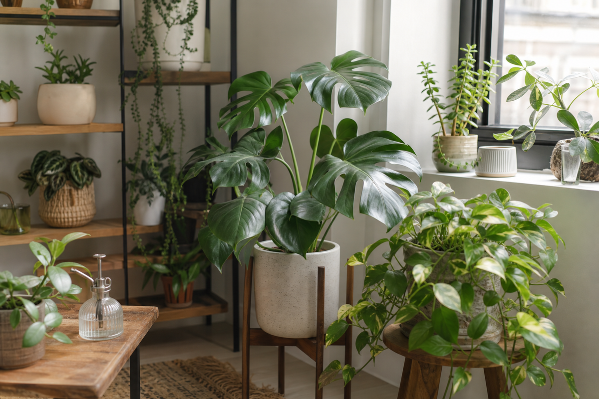Unbranded close editorial detail featuring practical indoor plants