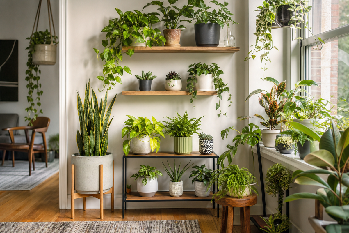 Unbranded organized spatial layout featuring small-space plant styling