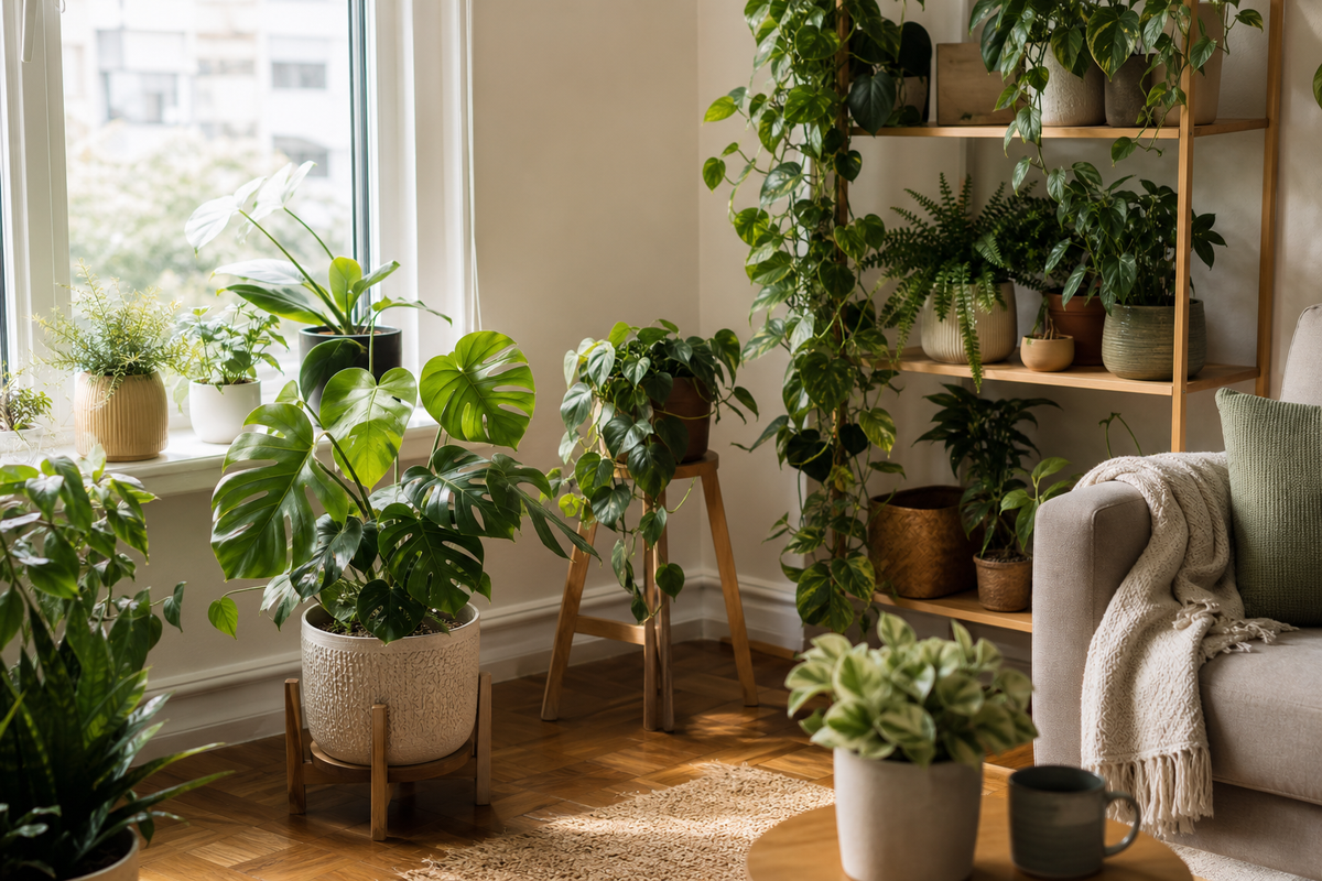 Unbranded organized spatial layout featuring botanical home accents