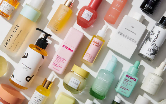 Premium beauty Pinterest pin featuring elegant rose-gold design with text "How Simple Rituals Support Daily Balance" promoting minimalist self-care routines and sustainable skincare habits