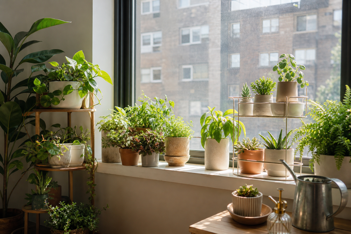 Unbranded organized spatial layout featuring practical windowsill gardening