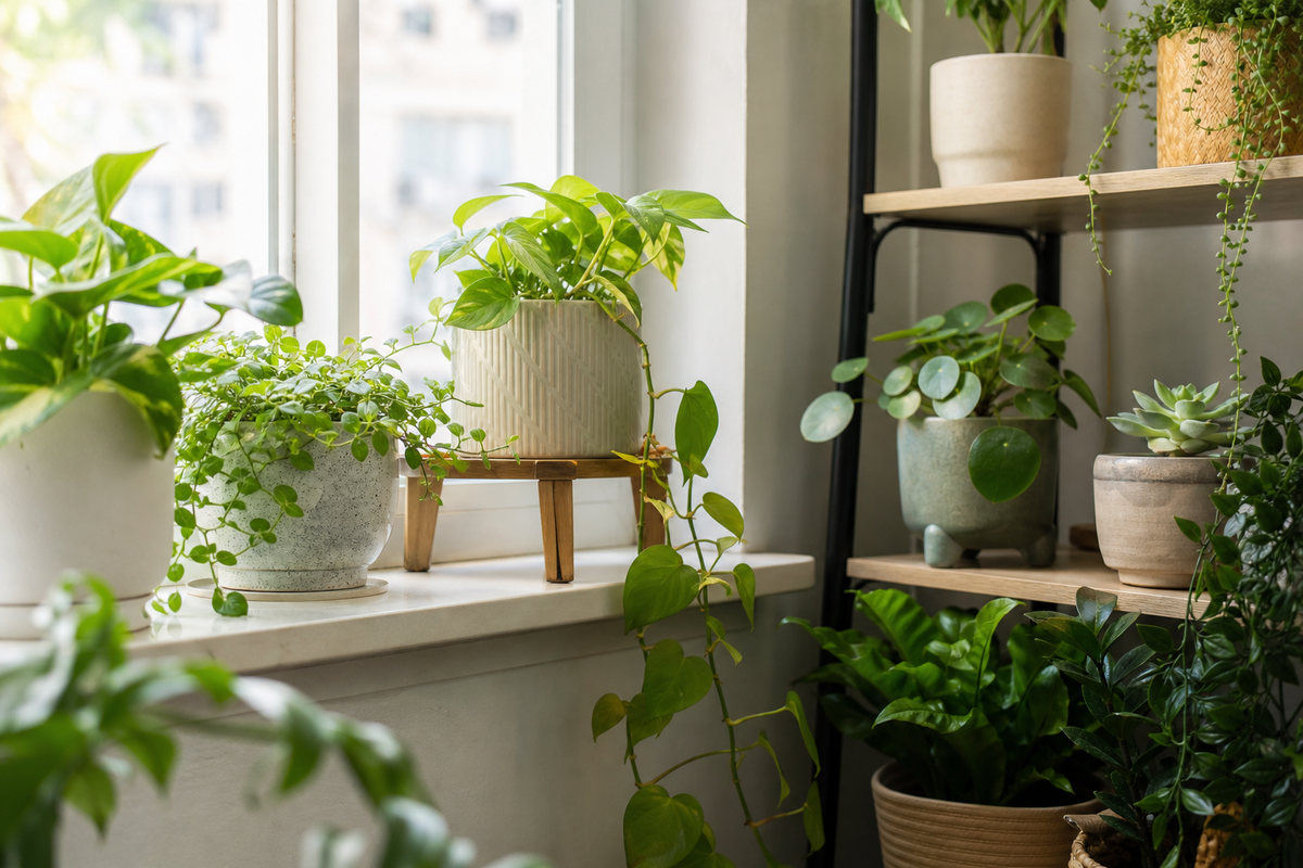 Unbranded close editorial detail featuring practical windowsill gardening