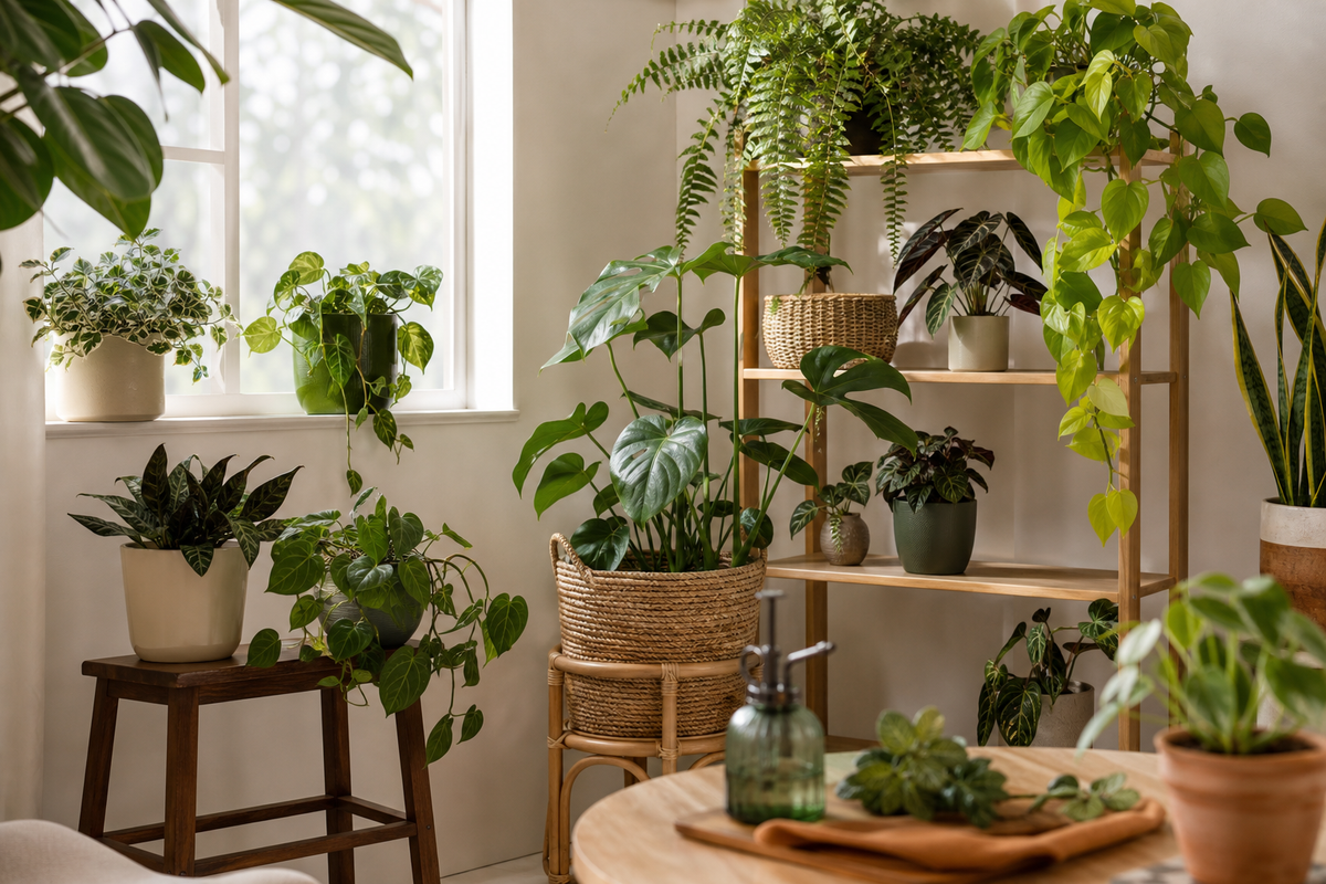 Unbranded organized spatial layout featuring botanical home accents