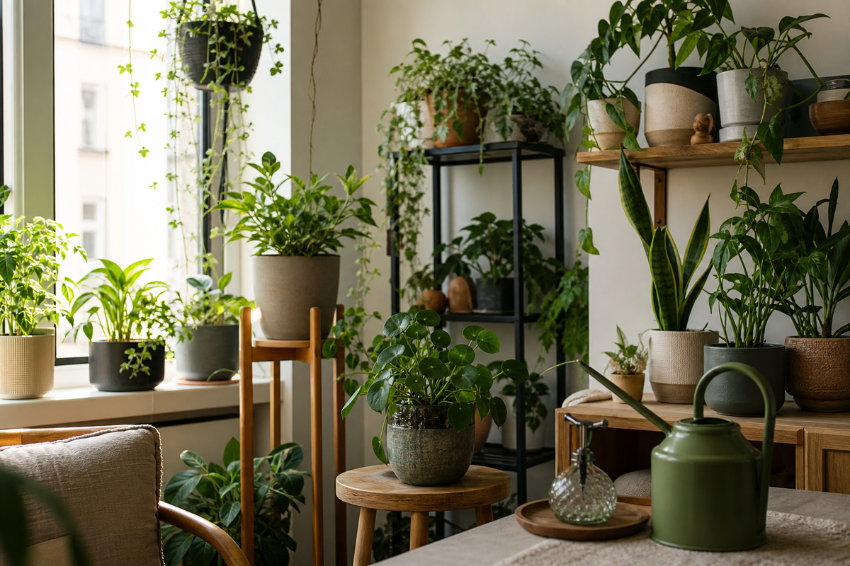 Unbranded repeatable routine scene featuring practical plant decor