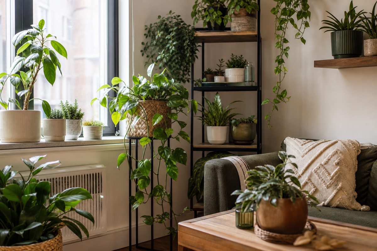 Unbranded practical sequence scene featuring botanical home accents