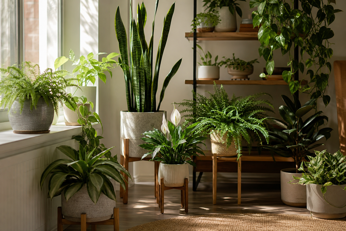 Unbranded close editorial detail featuring practical indoor plants