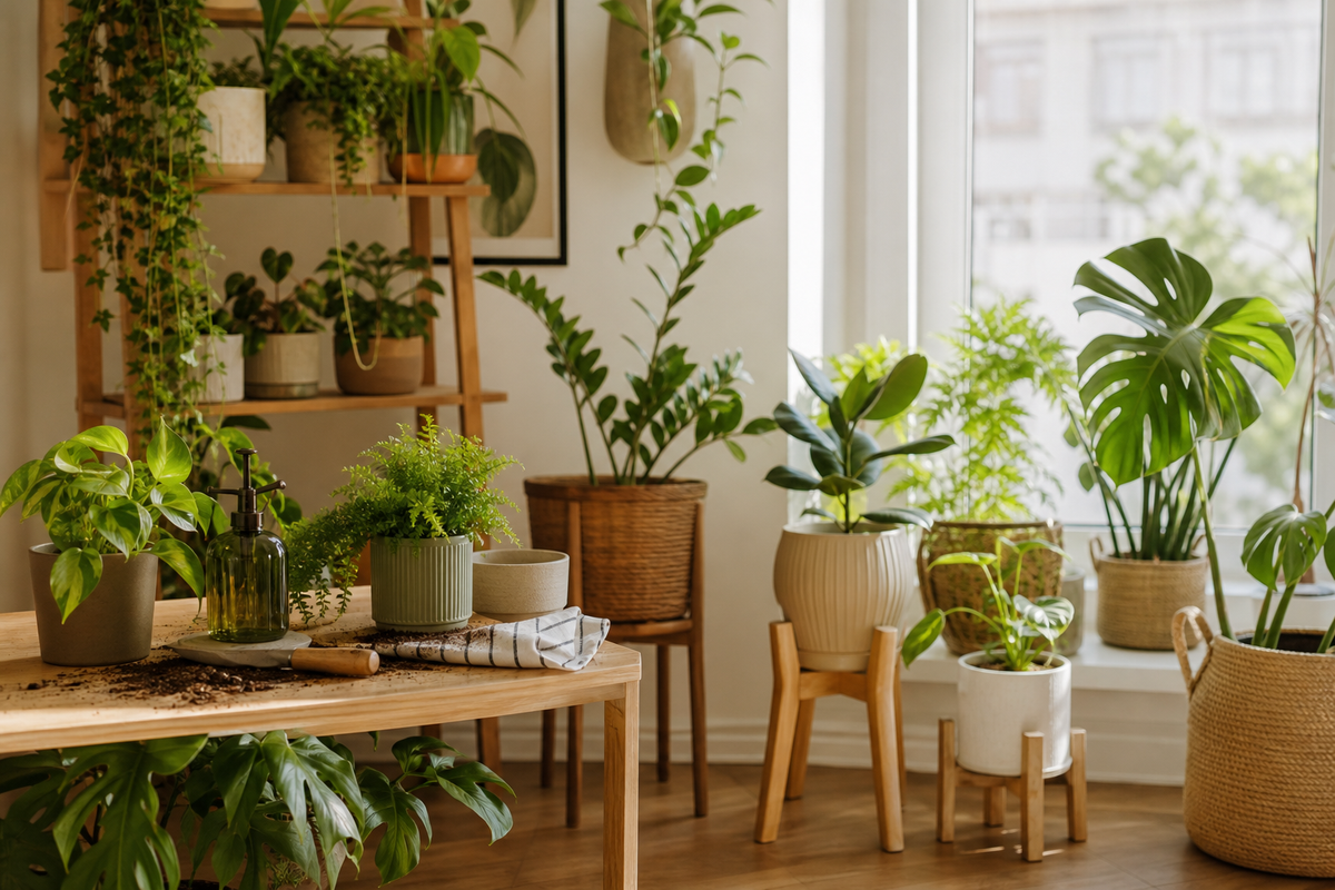 Unbranded organized spatial layout featuring botanical home accents