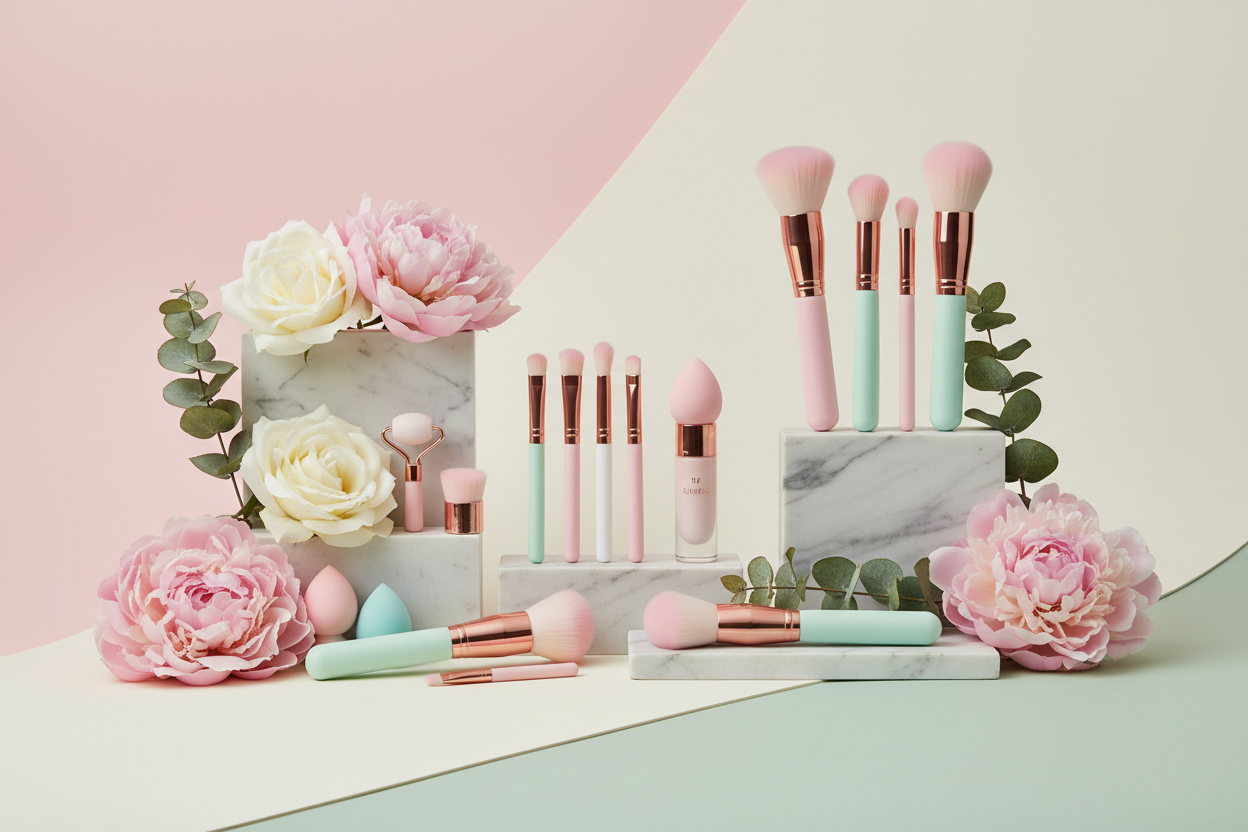 Professional makeup brushes, sponges, and application tools for perfect makeup results