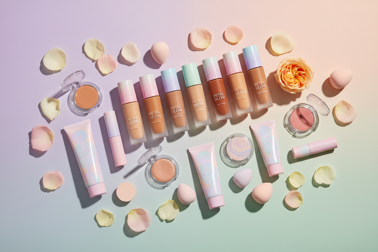 Face makeup collection featuring foundations, concealers, blushes, and highlighters for flawless complexion