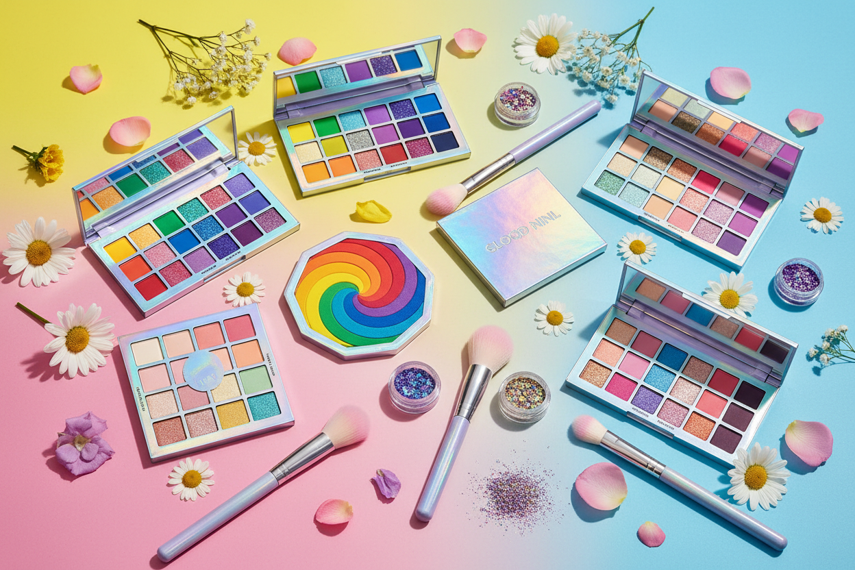 Versatile makeup palettes featuring eyeshadows, blushes, and multi-use color collections