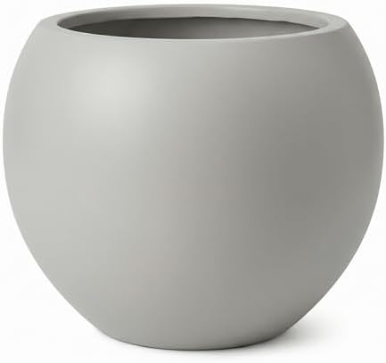 DTY Mt Sherman 16.1'' D x 13.6'' H (Pot Opening 11.8") Fiberstone Round Planter with Drainage Hole, Smooth Finishes, Weather Resistant for Indoor and Outdoor, 2 Extra Coco Mats - Light Gray, Medium by DTY