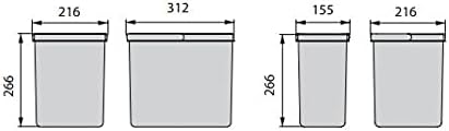Emuca - Recycle Containers for Kitchen Drawers, Height 266mm (10,47 inch), 2x15L + 2x7L, Anthracite Grey Plastic, Plastic - Image 2