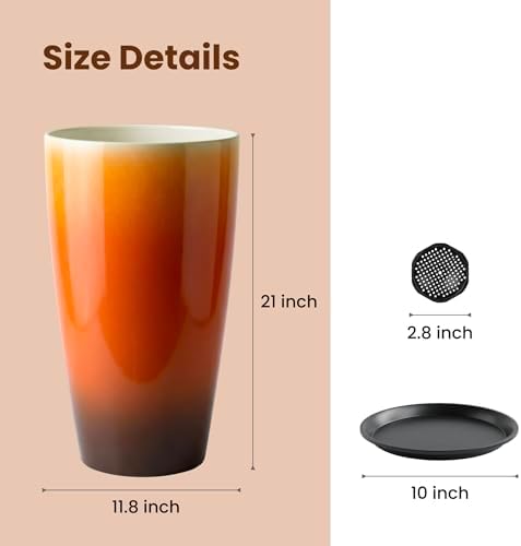 21 inch Tall Planters for Outdoor & Indoor Plants, Set of 2 Large Outdoor Planters for Porch, Tall Planter (Orange) - Image 2