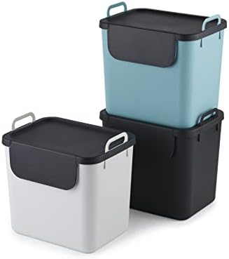 Rotho Jive Waste Separation System Set of 3 Waste Separation System 30 L for the Kitchen, Plastic (PP Recycled), Dark Grey/White/Green, 3 x 30 L (39.8 x 29.8 x 50.1 cm) by Unknown