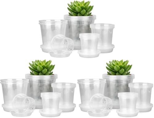 FUIJOL 4/5/6/7 Inch Clear Nursery Pots for Plants with Sacuers 60 Pack, Plastic Flower Pots with Drainage Holes, Variety Pack Seedlings Garden Pot for Indoor Outdoor (4+5+6+7 inch) by FUIJOL