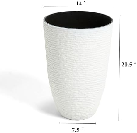 Worth Garden 2-Pack 21" H. White Tall Planters - 14'' Dia Resin Large Round Flower Pots for Outdoor Plants Trees - Imitation Stone Finish Plastic Indoor Front Porch 9 Gallon Decorative Container Patio - Image 6