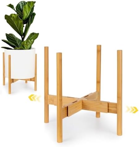 Fox & Fern Large Adjustable Plant Stand Indoor, Bamboo Stand, 11 - 15 Inch by FoxFern