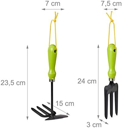 Relaxdays 4-Piece Tool Set, Trowel, Hand Rake, Double-Sided Weeder, Fork, Gardening Kit, Iron, Green - Image 4