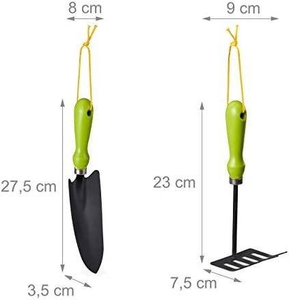 Relaxdays 4-Piece Tool Set, Trowel, Hand Rake, Double-Sided Weeder, Fork, Gardening Kit, Iron, Green - Image 5