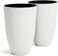 Worth Garden 2-Pack 21" H. White Tall Planters - 14'' Dia Resin Large Round Flower Pots for Outdoor Plants Trees - Imitation Stone Finish Plastic Indoor Front Porch 9 Gallon Decorative Container Patio by WORTH