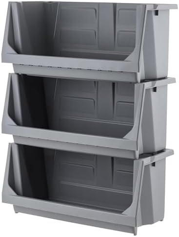 IRIS USA 6 Pack Open Front Storage Bins, Jumbo Heavy Duty Stackable Garage Storage Bins with Handles, Interlocking Design, Dark Gray - Image 2