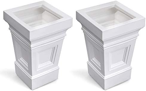 Step2 Atherton Square Planter, Large Planters for Outdoor Plants, Gardening and Flower Pot for Patio or Porch, Efficient Drainage, Durable Plastic, White, 2-Pack by Unknown