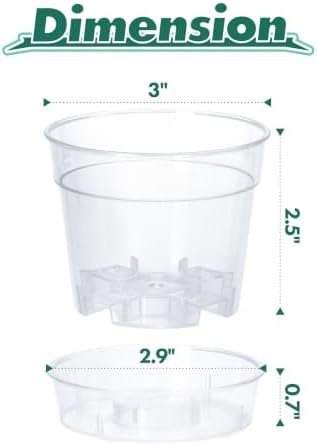 3 Inch Clear Plastic Plant Pot with Drainage Holes, Interlocking & Detachable Tray - Deep Saucer - Durable BPA-Free Plastic, Transparent Design, Raised Base for Airflow, Set of 12, 92-X-B-1 - Image 3