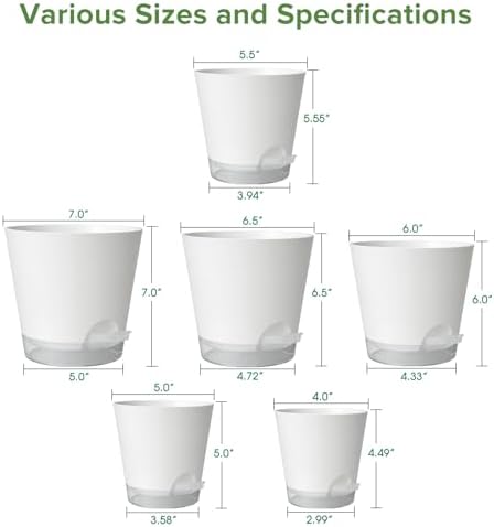GARDIFE 2026 Upgraded Self Watering Plant Pots with Drainage Hole, 7/6.5/6/5.5/5/4 Inch Flower Planting Containers for House Plants, African Violet, Flowers, Cactus (White, 7+6.5+6+5.5+5+4 inch) - Image 2