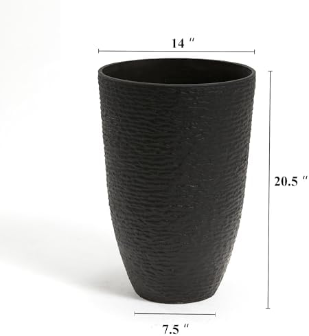 Worth Garden 21" H Tall Planters 2 Pack - 14'' Dia Resin Large Round Black Flower Pots for Outdoor Plants Trees - Imitation Stone Finish Plastic Indoor Front Porch 9 Gallon Decorative Container Patio - Image 6