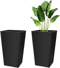 Briwooody Set of 2 15.75 Inch Large Taper Planters Outdoor Indoor Tall Resin Flower Pots with Drainage Holes Modern for Front Door Patio Backyard Plants(Black) by Briwooody