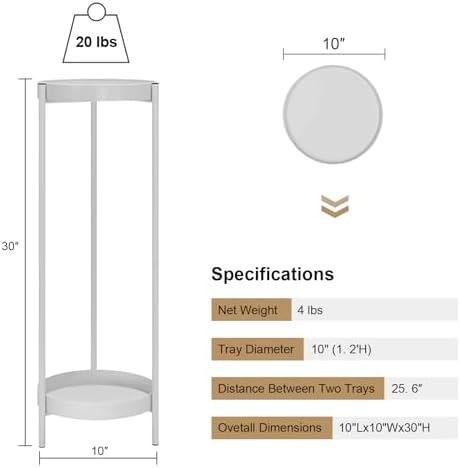 Plant Stand,2 Tier Metal Flower Plants Holder with 2 Removable Display for Indoor or Outdoor,Pot Plant Planter Display(30 X 10in,White) - Image 3