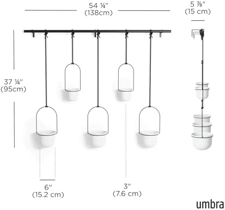 Umbra Triflora Hanging Planter, Window Herb Garden, Set of 5, White/Black - Image 3