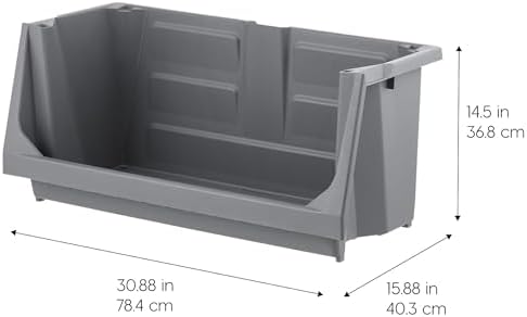 IRIS USA 6 Pack Open Front Storage Bins, Jumbo Heavy Duty Stackable Garage Storage Bins with Handles, Interlocking Design, Dark Gray - Image 3