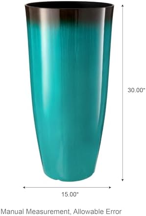 Glitzhome 30" H Tall Outdoor Planter, Set of 2 Large Tall Planters with Gradient Turquoise Faux Ceramic Finish, Plastic Large Flower Pots for Porch Garden Indoor All Season Decor,with Drainage Holes - Image 2